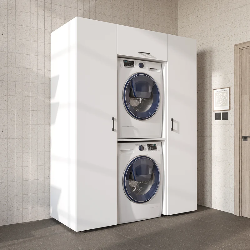Roomart Schrankwand DUO-I, 157 cm, mit 2 Hochschränken und Oberschrank für Waschmaschine & Trockner, in 2 Farben