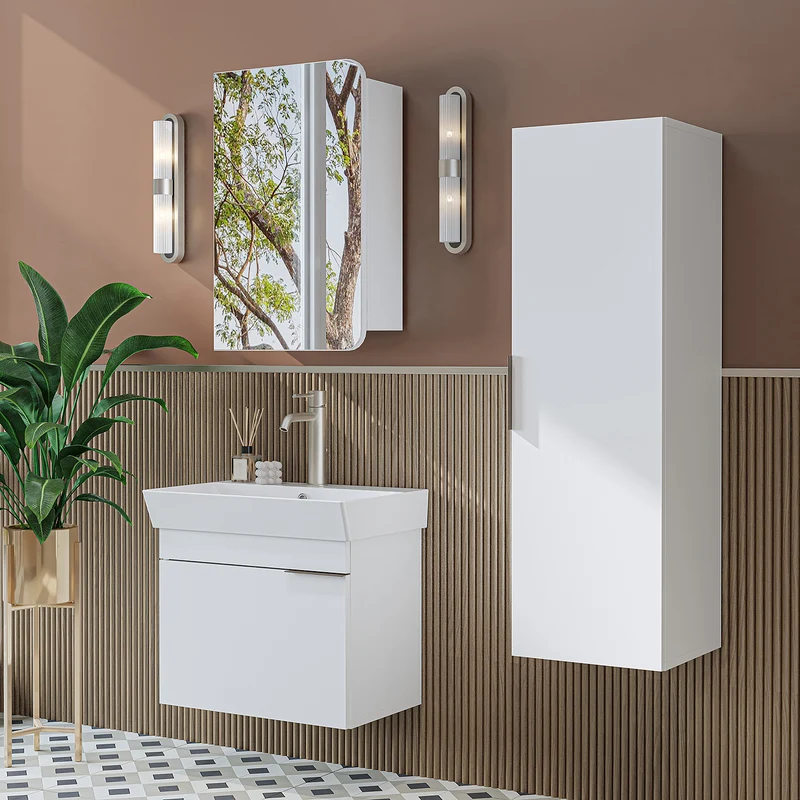 Roomart Badmöbel-Set LYCIA 60 cm, 4-teilig mit Spiegelschrank und Hochschrank, in 4 Farben