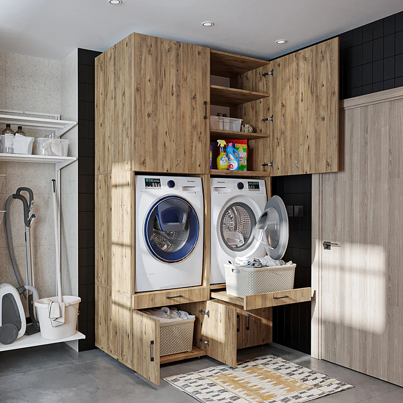 Roomart Waschmaschinenschrank SERIE 3, 134 cm, mit 2 Ausziehbrettern, in 3 Farben
