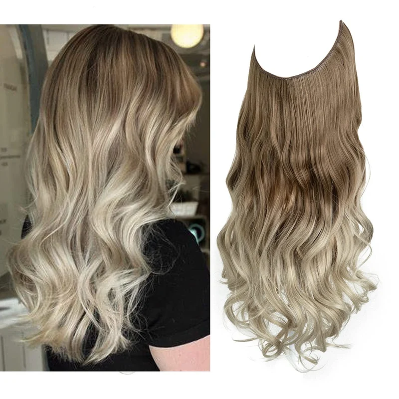 Brun till askblond med platinablont hårförlängning