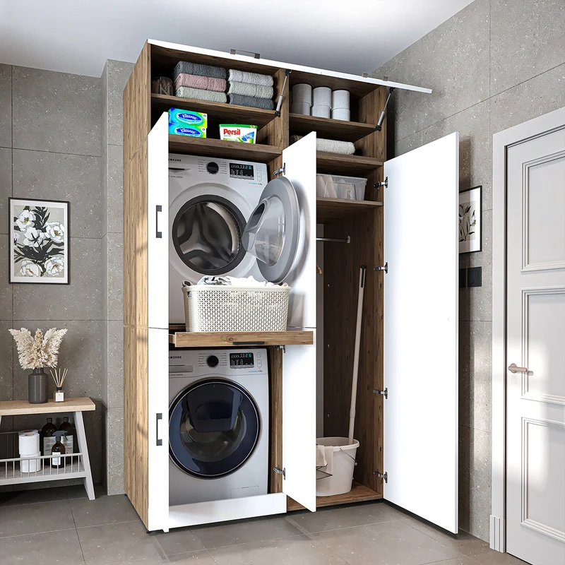 Roomart Waschmaschinenschrank DORA-I, 130 cm, mit Ausziehbrett und Hochschrank, 5 Farben