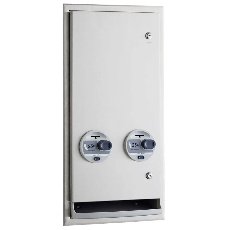 Bobrick B-3706 Commercial Restroom Sanitary Napkin/ Tampon Dispenser, 25 Cents, Semi Recessed/Recessed-Mounted, Stainless Steel