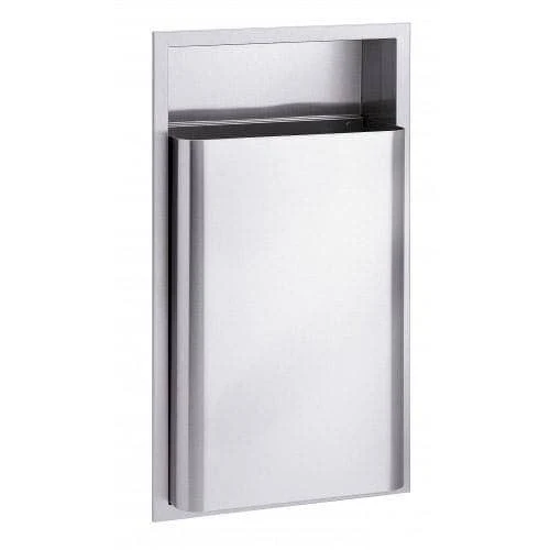 Bradley 346-10 Commercial Restroom Waste Receptacle, 12 Gallon, Semi-Recessed-Mounted, 15-5/8" W x 29-1/8" H, 4" D, Stainless Steel