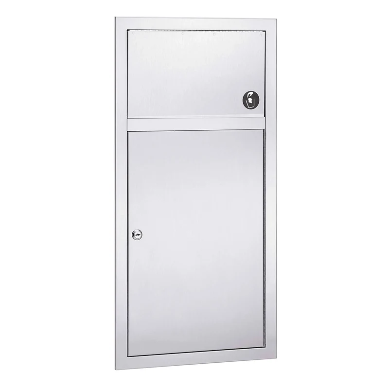 Bradley 3251-00 Commercial Restroom Waste Receptacle, 2.8 Gallon, Recessed-Mounted, 12-1/2" W x 26-1/2" H, 4" D, Stainless Steel