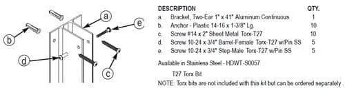 Bradley HDWT-S0475-41 Toilet Partition Urinal Screen Kit, Stainless Steel