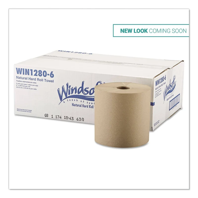 Windsoft Hardwound Roll Towels, 8" X 800 Ft, Natural, 6 Rolls/Carton - WIN12806