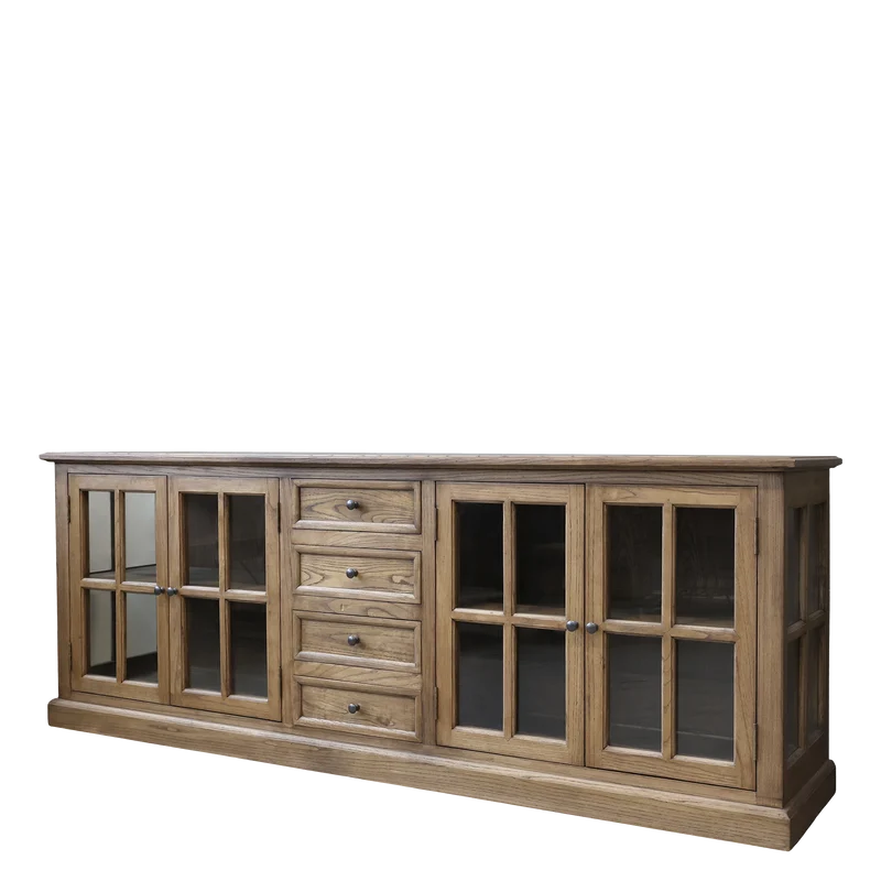Chic Antique Vitrinskåp Marseille med 4 dörrar och 4 lådor H80/L220/B45 cm Natur