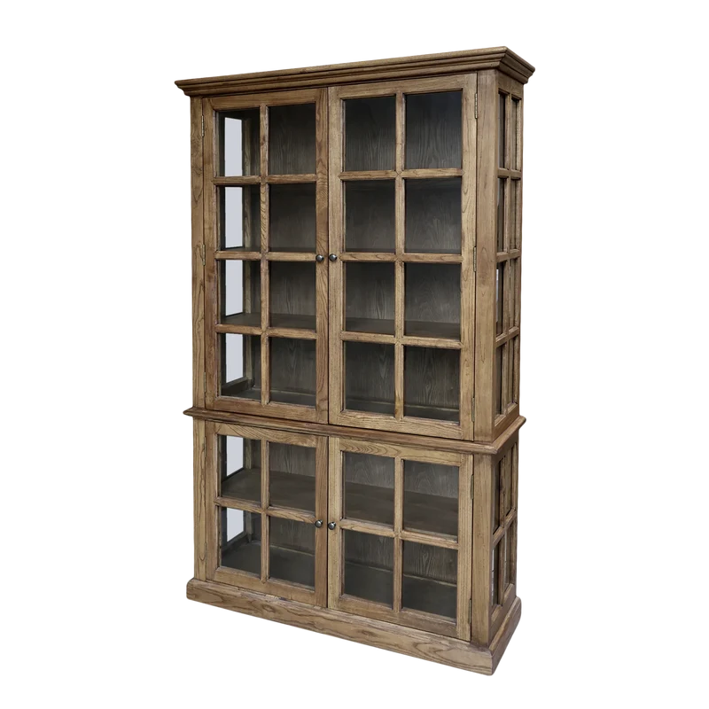 Chic Antique Vitrinskåp Marseille med 4 dörrar och hyllor H196/L120/B40 cm Natur
