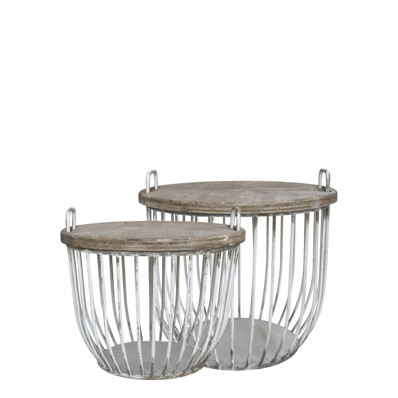 Chic Antique Soffbord med trälock, set om 2 Antikvit