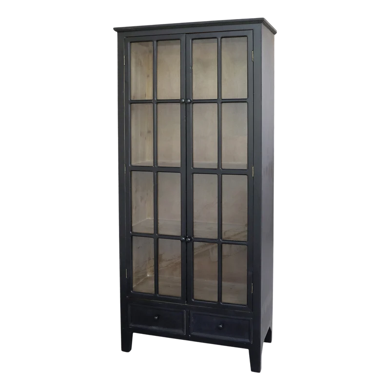 Chic Antique Vitrinskåp m. 2 glasdörrar och 2 lådor