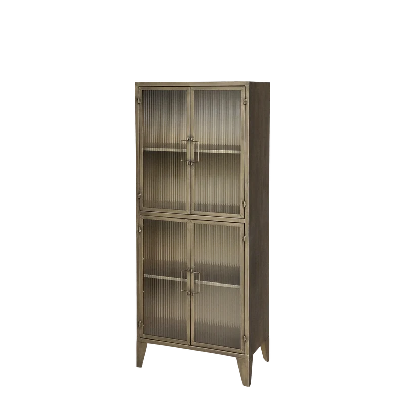 Chic Antique Vitrinskåp m. 4 glasdörrar Antik mässing