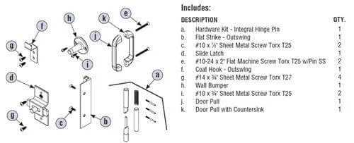 Bradley AD8IH Toilet Partition Door Hardware Kit, Flat-Strike, Out-Swing for use with Bradley 1" Panels