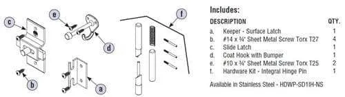 Bradley HDWP-AD3IH-NS1 Toilet Partition No Site Door Hardware Kit, In-Swing for use with Bradley 1" Panels