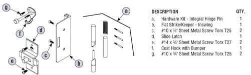 Bradley AD7IH1 Toilet Partition Door Hardware Kit, One-Ear Flat Strike, In-Swing for use with Bradley 1" Panels