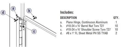Bradley HDWP-A0135 Toilet Partition Continuous Piano Hinge, Aluminum