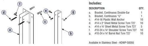 Bradley HDWP-S0055 Toilet Partition Dividing Panel Hardware Kit, Stainless Steel