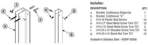 Bradley HDWP-S0056 Toilet Partition Steel Ending Panel Hardware Kit, Stainless Steel