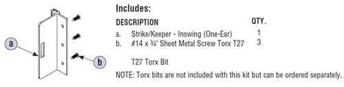 Bradley HDWP-A0120 Toilet Partition One Ear Strike/Keeper, In-Swing for use with Bradley 1" Panels