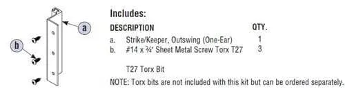 Bradley HDWP-A0121 Toilet Partition One Ear Strike/Keeper, Out-Swing for use with Bradley 1" Panels
