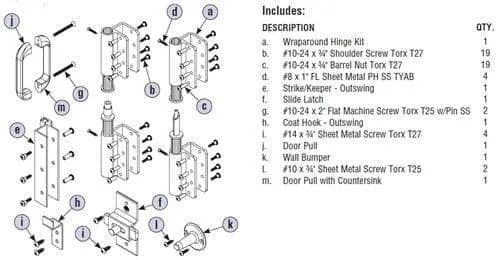 Bradley HDWP-AD4WA Toilet Partition Door Hardware Kit, Wrap-Around Hinge for use with Bradley 1" Panels