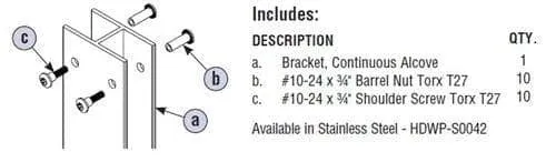 Bradley HDWP-A4AL Toilet Partition Dividing Panel Hardware Kit, Aluminum