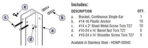 Bradley HDWP-A3FF Toilet Partition F Bracket at Wall Hardware Kit, Aluminum