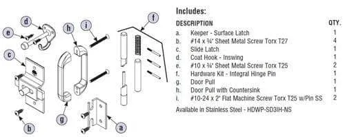 Bradley HDWP-SD3IH-NS Toilet Partition No Site Door Hardware Kit, In-Swing for use with Bradley 1" Panels