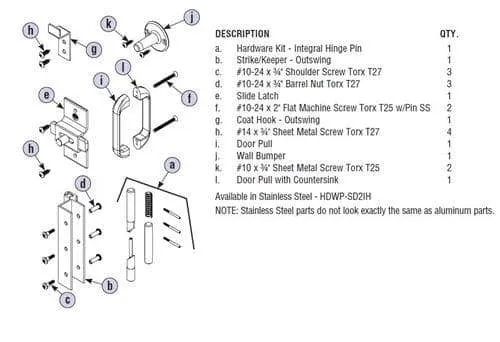 Bradley HDWP-SD2IH Toilet Partition Door Hardware Kit, Out-Swing, Steel