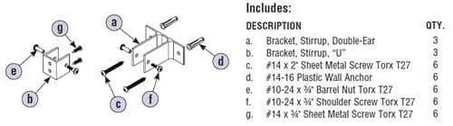 Bradley HDWP-A0099 Toilet Partition Stirrup Dividing Panel Hardware Kit, Aluminum