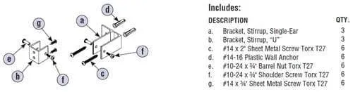 Bradley A0098 Toilet Partition Stirrup Ending Panel Hardware Kit, Aluminum