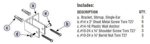 Bradley A0106 Toilet Partition Stirrup F Bracket at Wall Hardware Kit, Aluminum