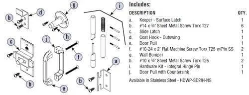 Bradley HDWP-AD4IH-NS Toilet Partition No Site Door Hardware Kit, Out-Swing for use with Bradley 1" Panels