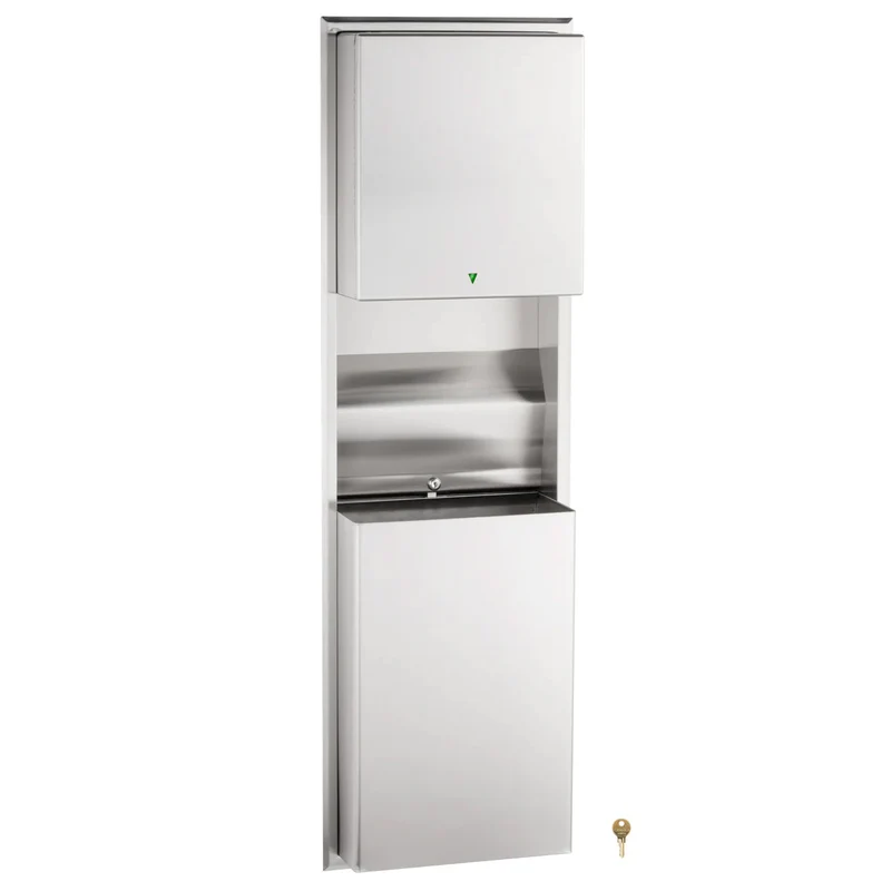 Bobrick B-3974 Automatic Combination Commercial Paper Towel Dispenser/Waste Receptacle, Recessed-Mounted, Stainless Steel