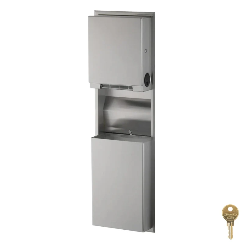 Bobrick B-3961 Combination Commercial Paper Towel Dispenser/Waste Receptacle, Recessed-Mounted, Stainless Steel