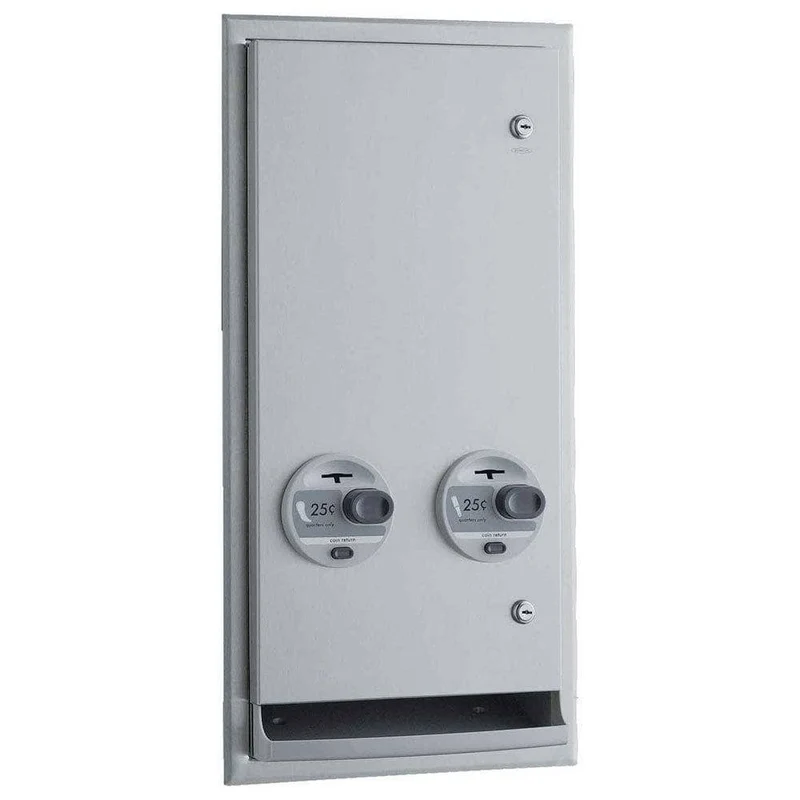 Bobrick B-370639 25 Commercial Restroom Sanitary Napkin/ Tampon Dispenser, 25 Cents, Surface-Mounted, Stainless Steel
