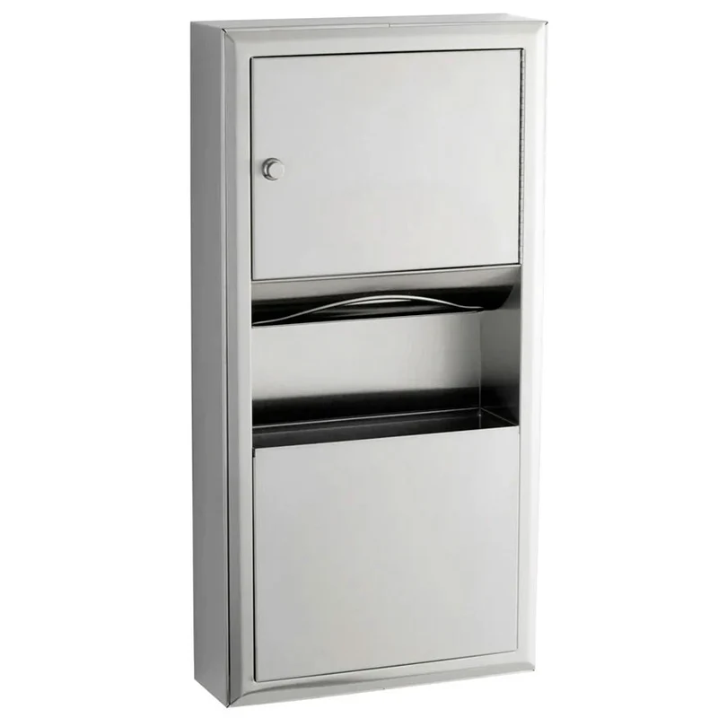 Bobrick B-3699 Combination Commercial Paper Towel Dispenser/Waste Receptacle, Surface-Mounted, Stainless Steel