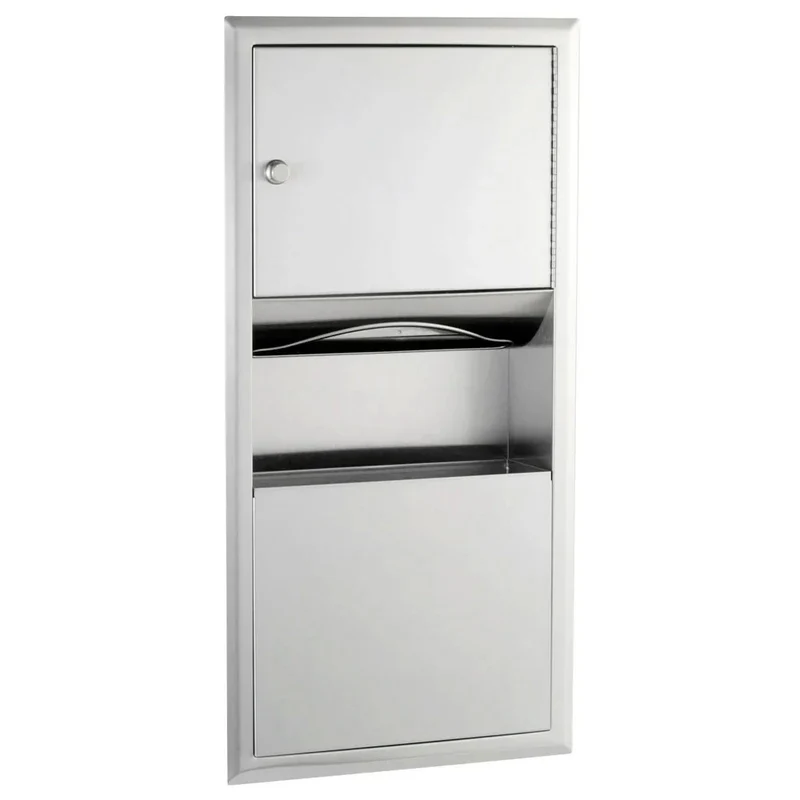 Bobrick B-369 Combination Commercial Paper Towel Dispenser/Waste Receptacle, Recessed-Mounted, Stainless Steel