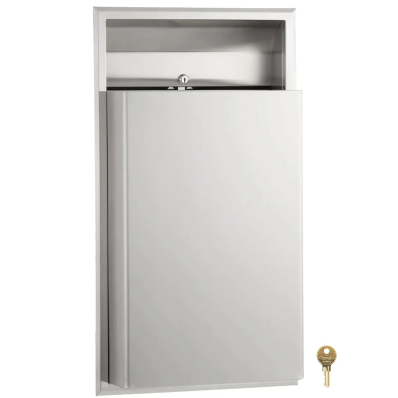 Bobrick B-3644 Commercial Restroom Sanitary Waste Bin, 12 Gallon, Recessed-Mounted, 16" W x 29-1/4" H, 4" D, Stainless Steel