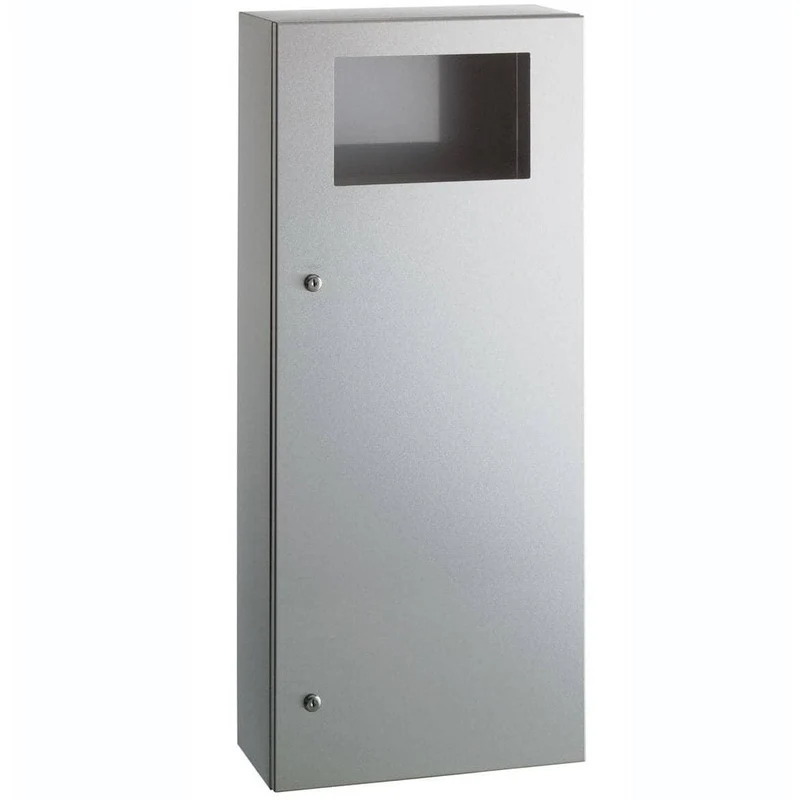 Bobrick B-35649 Commercial Restroom Sanitary Waste Bin, 45 L, Surface-Mounted, 17-3/8" W x 40-1/8" H, 8-7/16" D, Stainless Steel