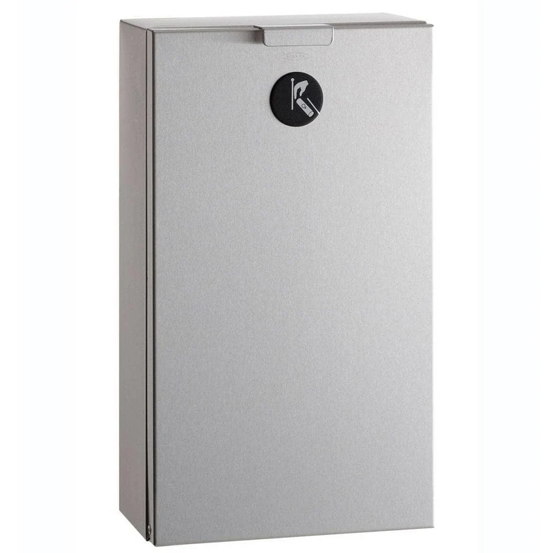 Bobrick B-35139 Commercial Restroom Sanitary Waste Bin, 2.3 L, Surface-Mounted, 8-1/16" W x 14-1/8" H x 4-1/2" D, Stainless Steel