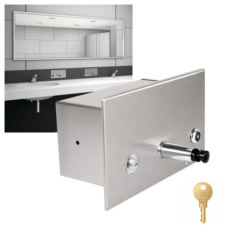 Bobrick B-306 Commercial Fluid Soap Dispenser, Recessed-Mounted, Manual-Push, Stainless Steel - 45 Oz