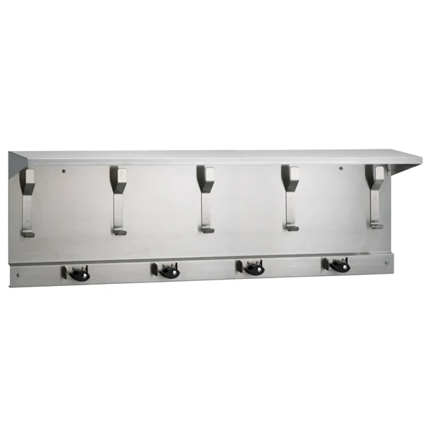 Bradley 9934-00 Commercial Mop & Broom Holder, 5 Hooks/4 Holders 13-3/4" H x 34" L, Stainless Steel