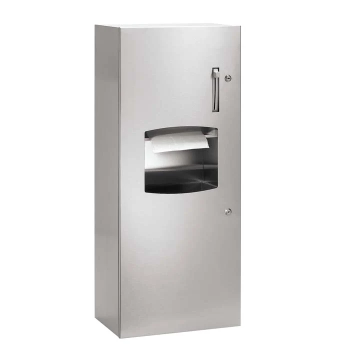 Bradley 2277-10 Commercial Paper Towel Dispenser/Waste Receptacle, Semi-Recessed-Mounted, Stainless Steel
