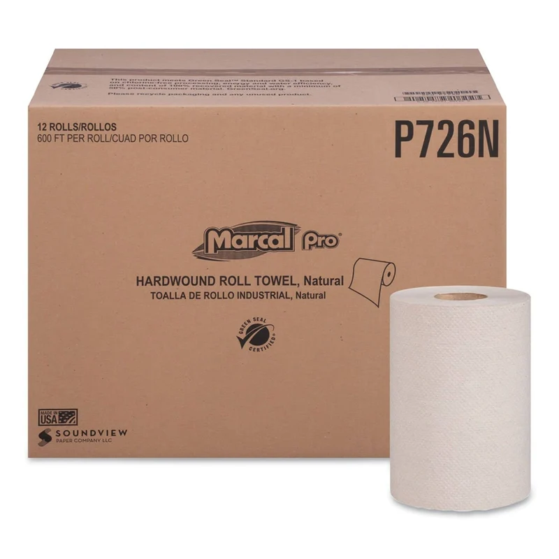 Marcal Hardwound Roll Paper Towels, 1-Ply, 7 7/8" X 600Ft, 12 Rolls/Pack,12 Pack/Carton - MRCP726N