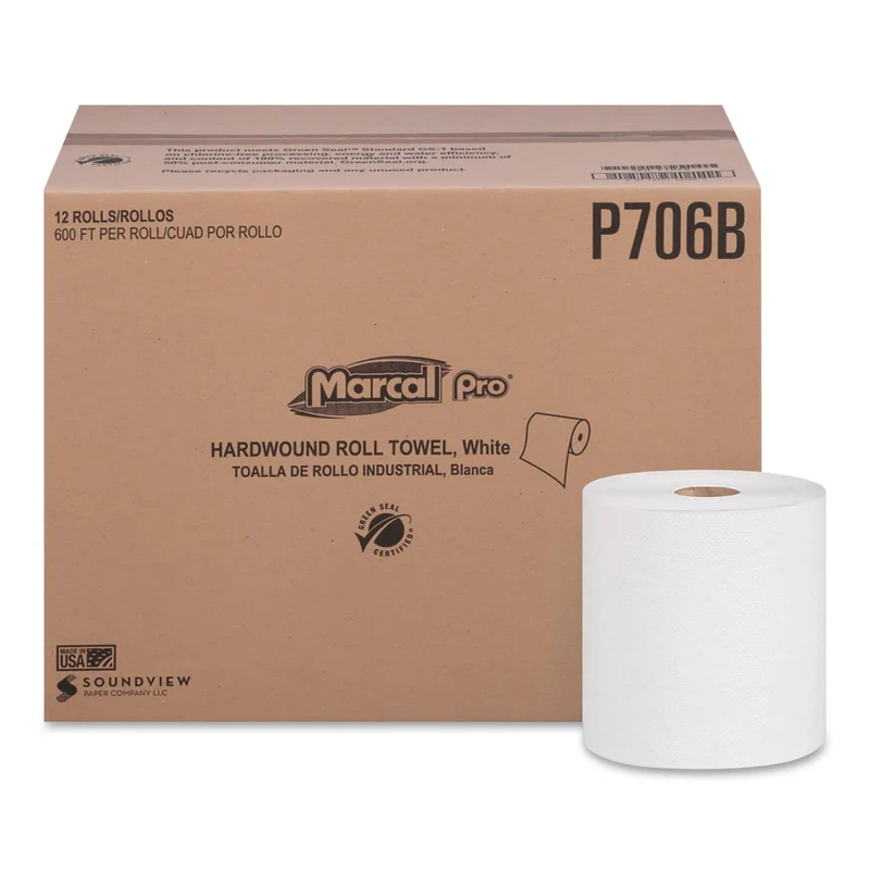 Marcal Hardwound Roll Paper Towels, 1-Ply, 7 7/8" X 600Ft, 12 Rolls/Carton - MRCP706B