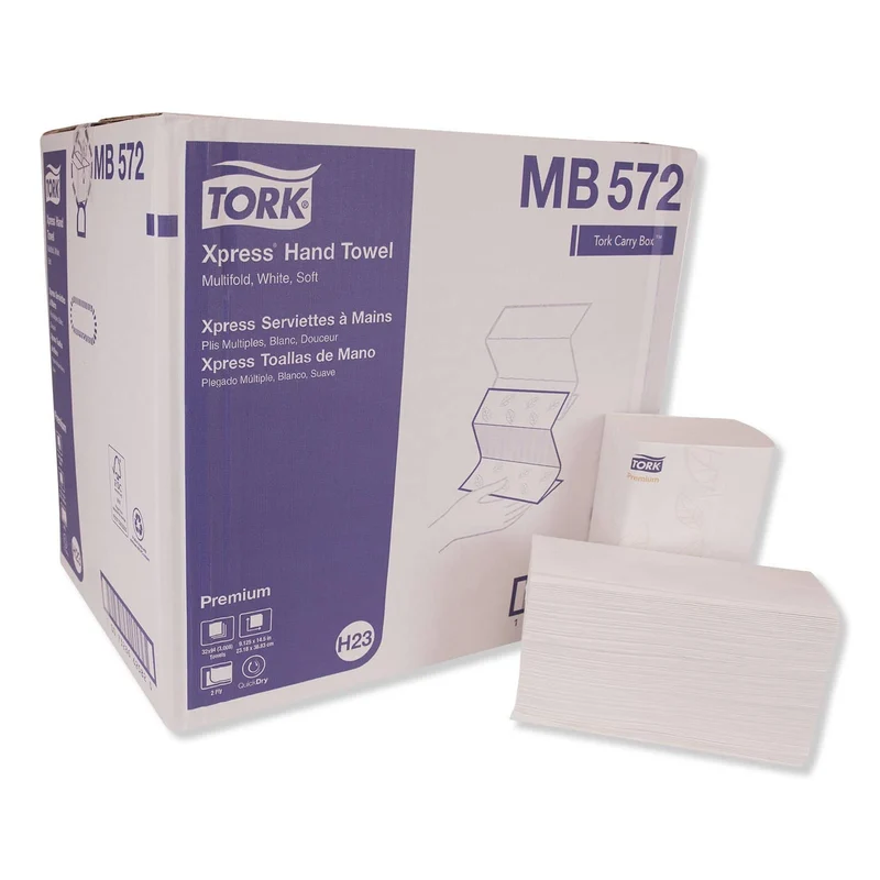 Tork Premium Multifold Towel, 2-Ply, 9.13 X 14.5, White, 94/Pack, 32 Packs/Carton - TRKMB572