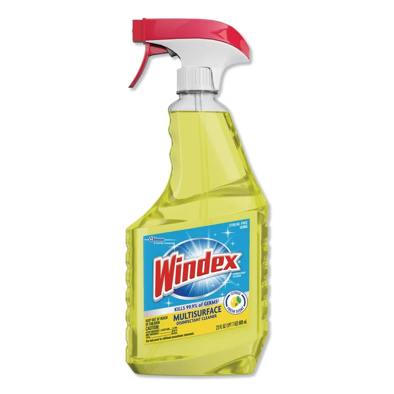 Windex Multi-Surface Disinfectant Cleaner, Lemon Scent, 23 Oz Spray Bottle, 8/Carton - SJN305498