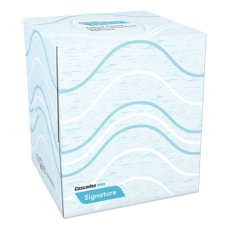 Cascades Signature Facial Tissue, 2-Ply, White, Cube, 90 Sheets/Box, 36 Boxes/Carton - CSDF710