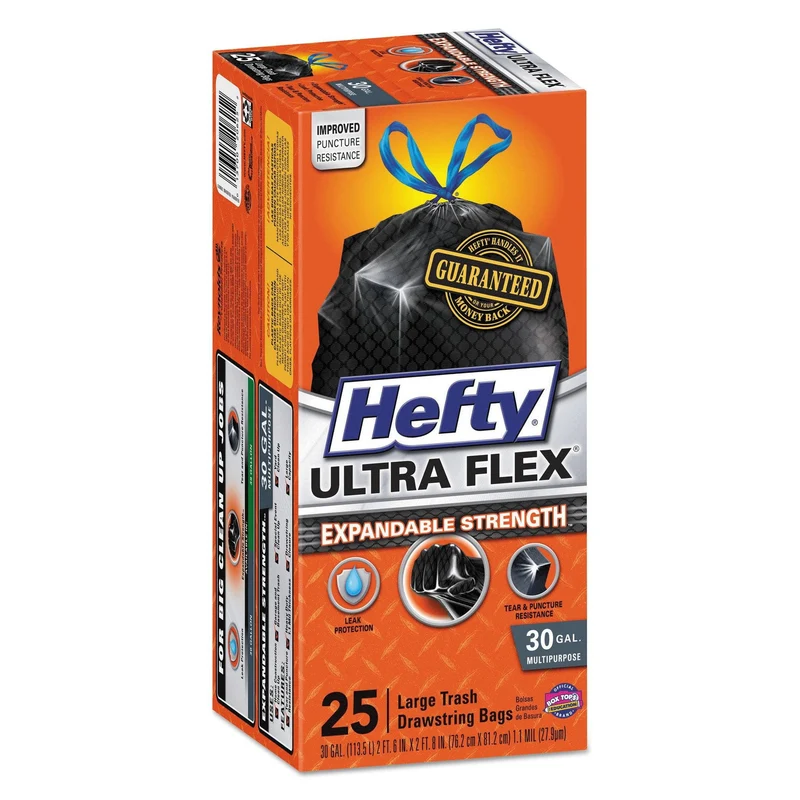Hefty Ultra Flex Waste Bags, 30 Gal, 1.05 Mil, 6" X 2.1", Black, 150/Carton - RFPE80627