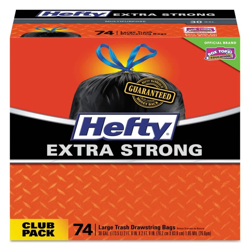 Hefty Ultra Strong Tall Kitchen And Trash Bags, 30 Gal, 1.1 Mil, 30" X 33", Black, 222/Carton - PCTE85274CT